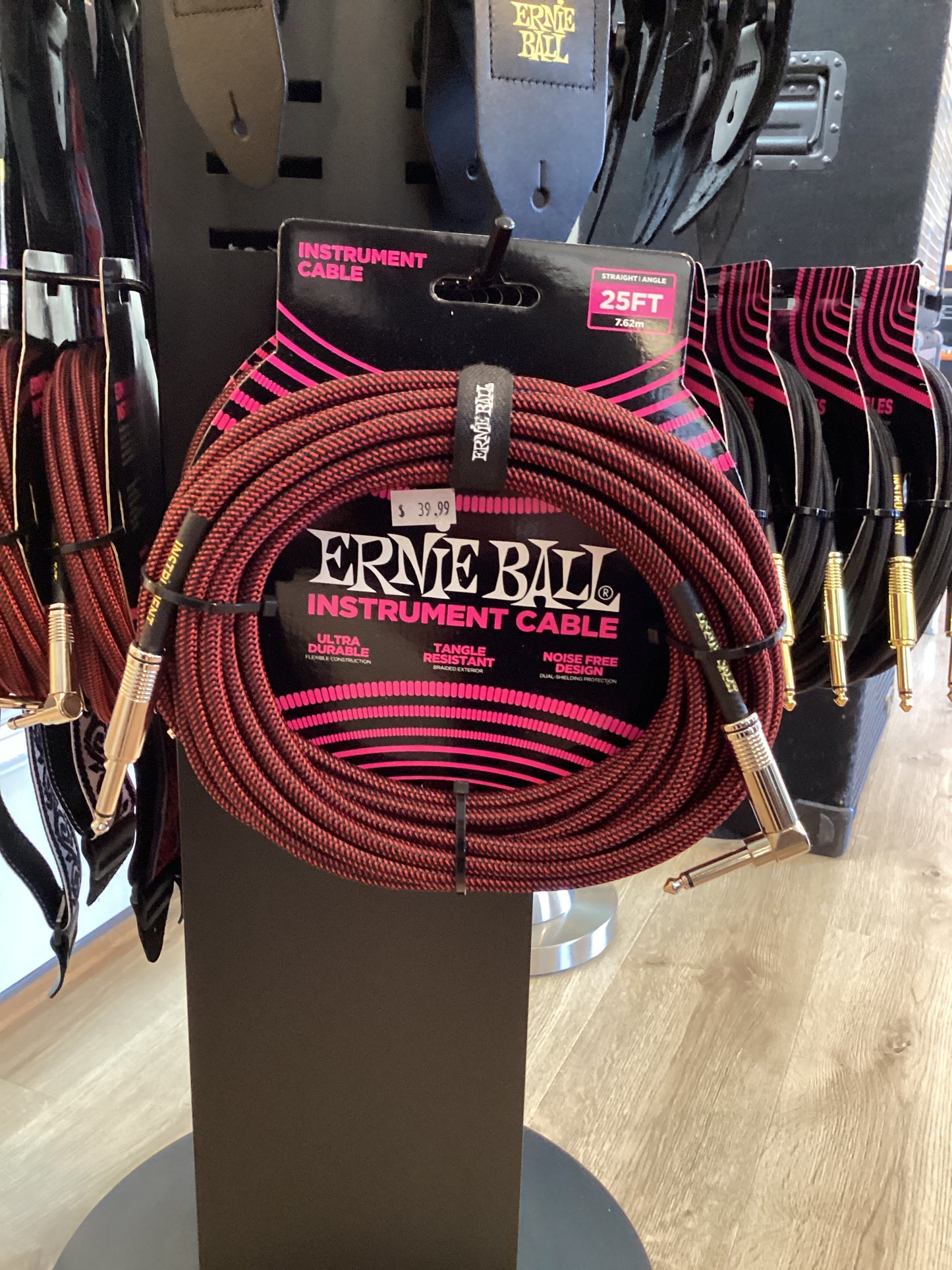 Ernie Ball Black/Red 25FT 1/4inch Cable