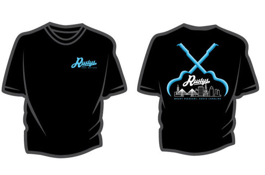 Crossed Blue Guitars T-Shirt - Black