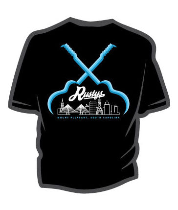 Crossed Blue Guitars T-Shirt - Black