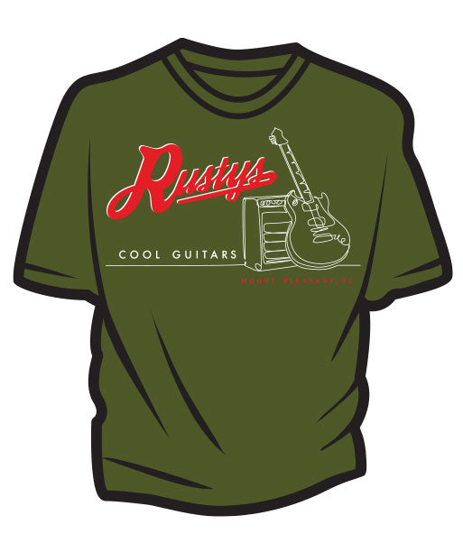 Sketched Guitar & Amp T-Shirt - Olive