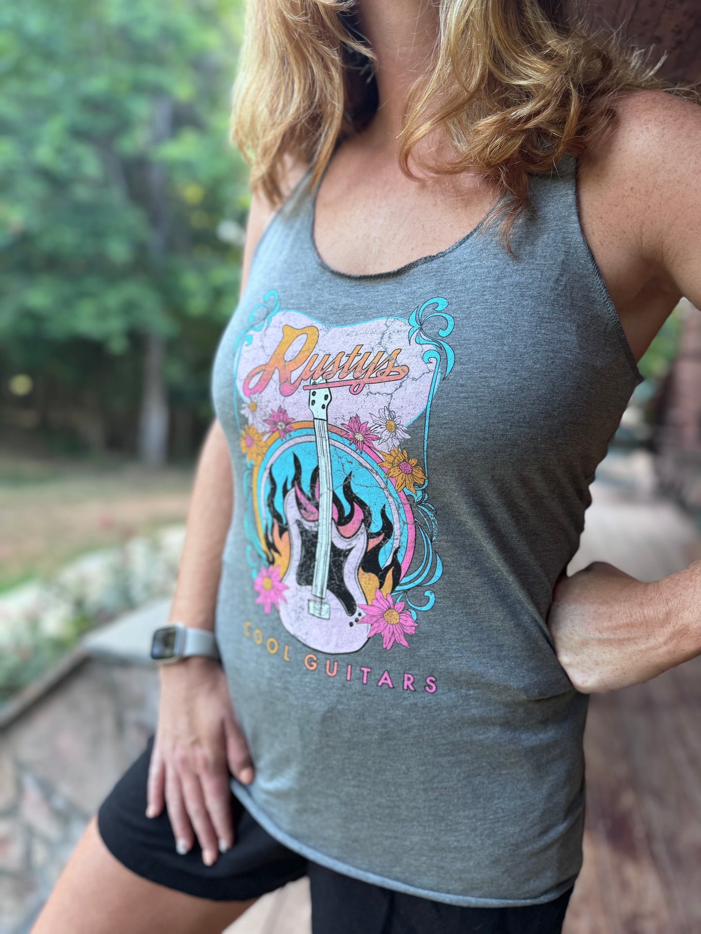 Rusty's Guitar Ladies Tank Top - Grey
