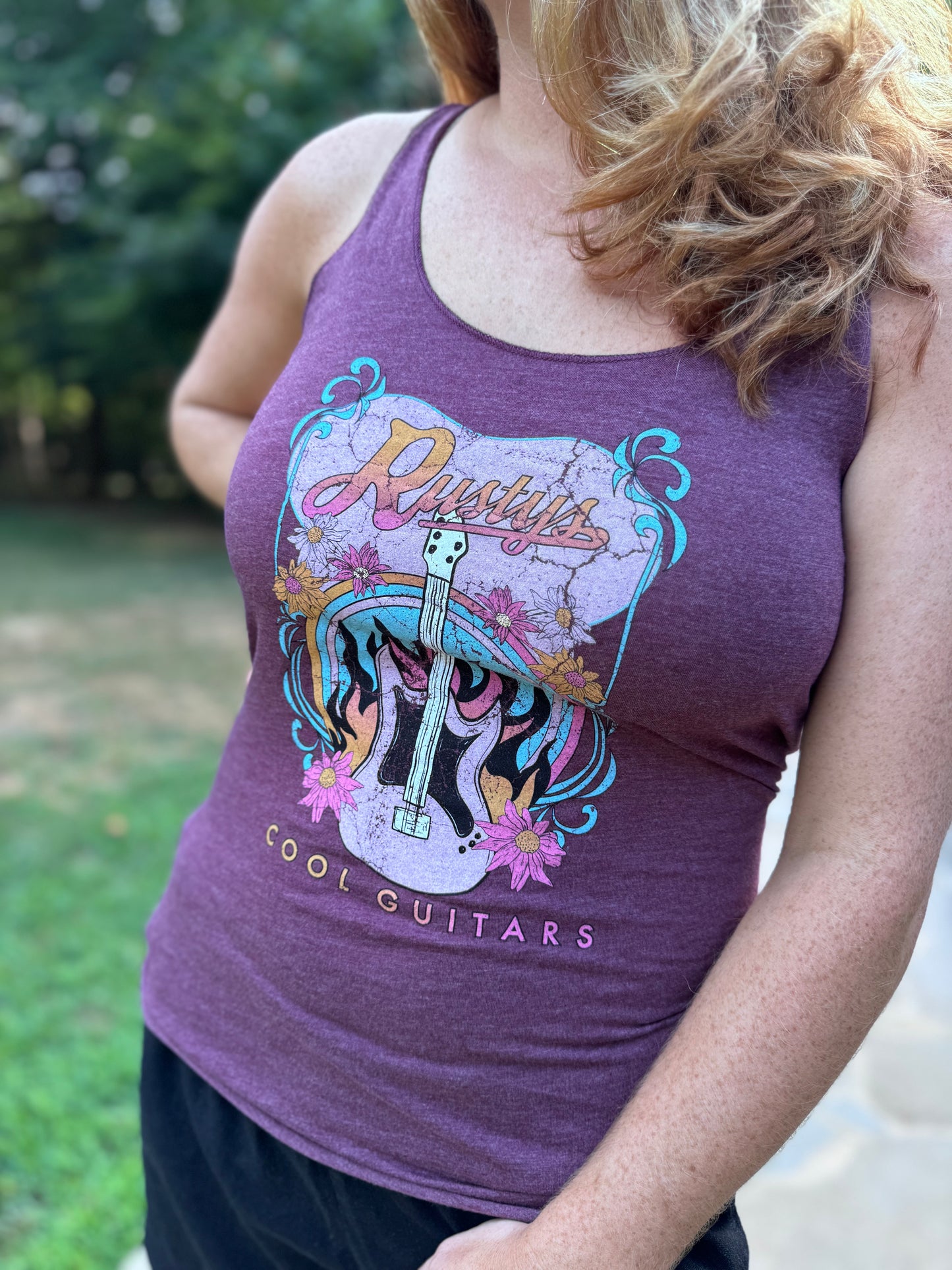 Rusty's Guitar Ladies Tank Top - Maroon