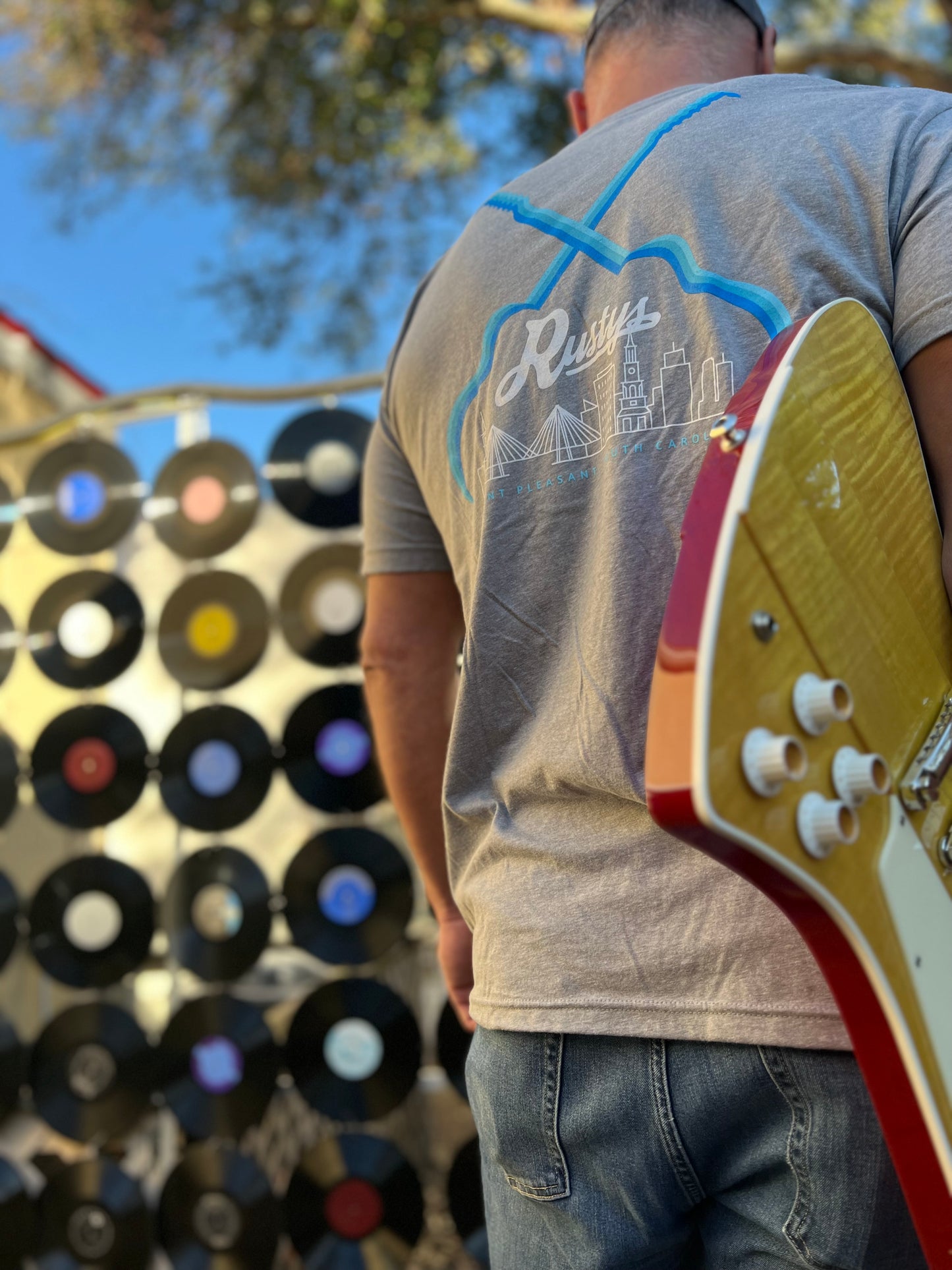 Crossed Blue Guitars T-Shirt - Grey