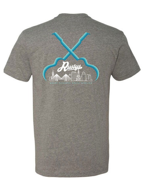 Crossed Blue Guitars T-Shirt - Grey